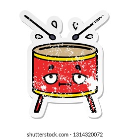 distressed sticker of a cute cartoon drum