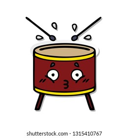 distressed sticker of a cute cartoon drum