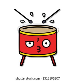 distressed sticker of a cute cartoon drum