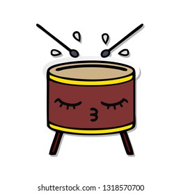 distressed sticker of a cute cartoon drum