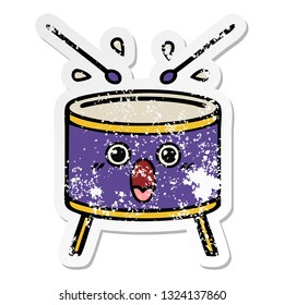 distressed sticker of a cute cartoon drum