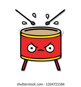 distressed sticker of a cute cartoon drum