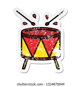 distressed sticker of a cute cartoon drum