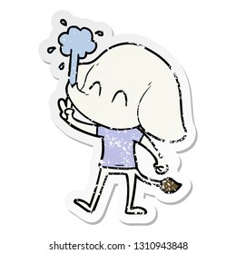 distressed sticker of a cute cartoon elephant spouting water