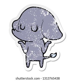 distressed sticker of a cute cartoon elephant shrugging shoulders