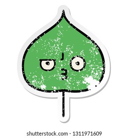 distressed sticker of a cute cartoon expressional leaf