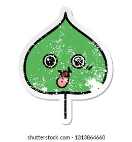 distressed sticker of a cute cartoon expressional leaf
