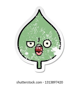 distressed sticker of a cute cartoon expressional leaf