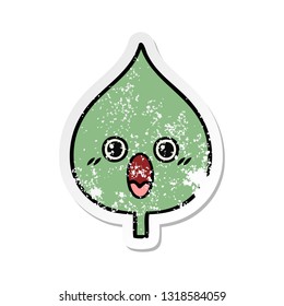 distressed sticker of a cute cartoon expressional leaf