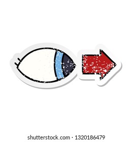 distressed sticker of a cute cartoon eye looking to one side