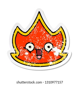 distressed sticker of a cute cartoon fire