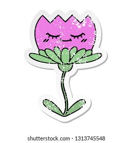 distressed sticker of a cute cartoon flower