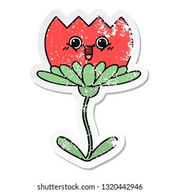 distressed sticker of a cute cartoon flower