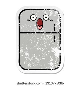distressed sticker of a cute cartoon fridge freezer