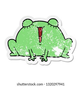 distressed sticker of a cute cartoon frog
