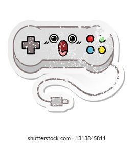 distressed sticker of a cute cartoon game controller