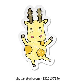 distressed sticker of a cute cartoon giraffe