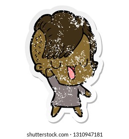 distressed sticker of a cute cartoon girl with hipster haircut