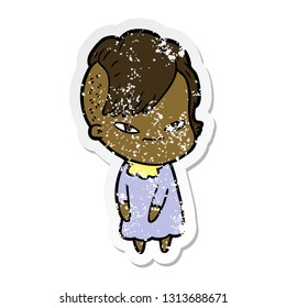 distressed sticker of a cute cartoon girl with hipster haircut
