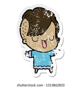 distressed sticker of a cute cartoon girl with hipster haircut