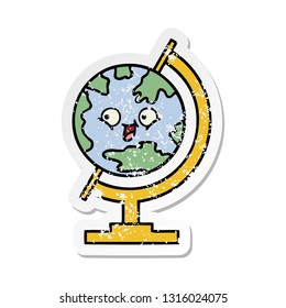 distressed sticker of a cute cartoon globe of the world