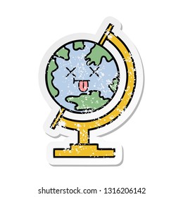 distressed sticker of a cute cartoon globe of the world