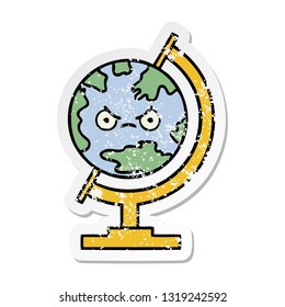 pegatina angustiada de un lindo globo de dibujos animados del mundo