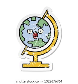distressed sticker of a cute cartoon globe of the world