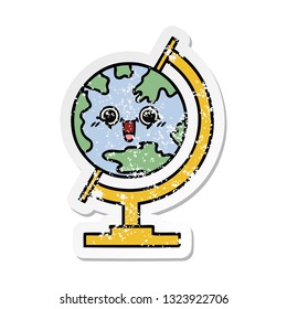 pegatina angustiada de un lindo globo de dibujos animados del mundo