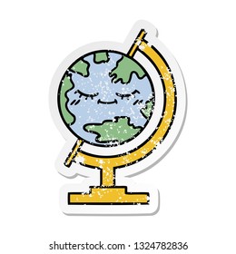 distressed sticker of a cute cartoon globe of the world