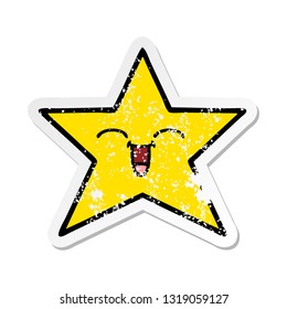distressed sticker of a cute cartoon gold star