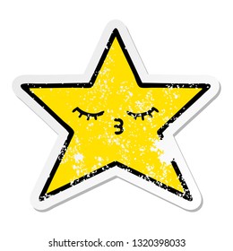 distressed sticker of a cute cartoon gold star