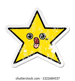distressed sticker of a cute cartoon gold star