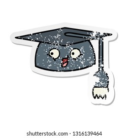 distressed sticker of a cute cartoon graduation hat