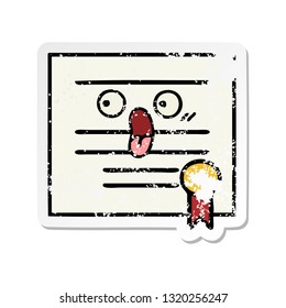 distressed sticker of a cute cartoon graduation diploma