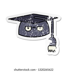 distressed sticker of a cute cartoon graduation hat