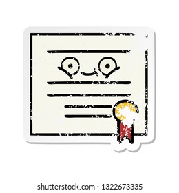 distressed sticker of a cute cartoon graduation diploma