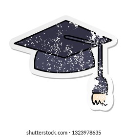 distressed sticker of a cute cartoon graduation cap