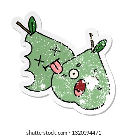 distressed sticker of a cute cartoon green pear