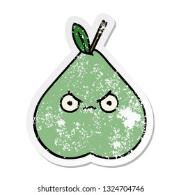 distressed sticker of a cute cartoon green pear