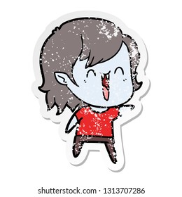 distressed sticker of a cute cartoon happy vampire girl