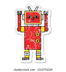distressed sticker of a cute cartoon happy robot