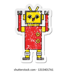 distressed sticker of a cute cartoon happy robot