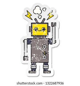 distressed sticker of a cute cartoon happy robot