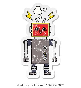 distressed sticker of a cute cartoon happy robot