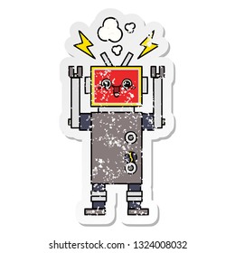 distressed sticker of a cute cartoon happy robot