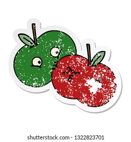 distressed sticker of a cute cartoon juicy apple