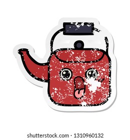 distressed sticker of a cute cartoon kettle