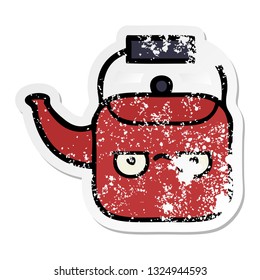 distressed sticker of a cute cartoon kettle