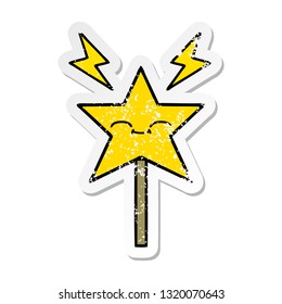 distressed sticker of a cute cartoon magic wand